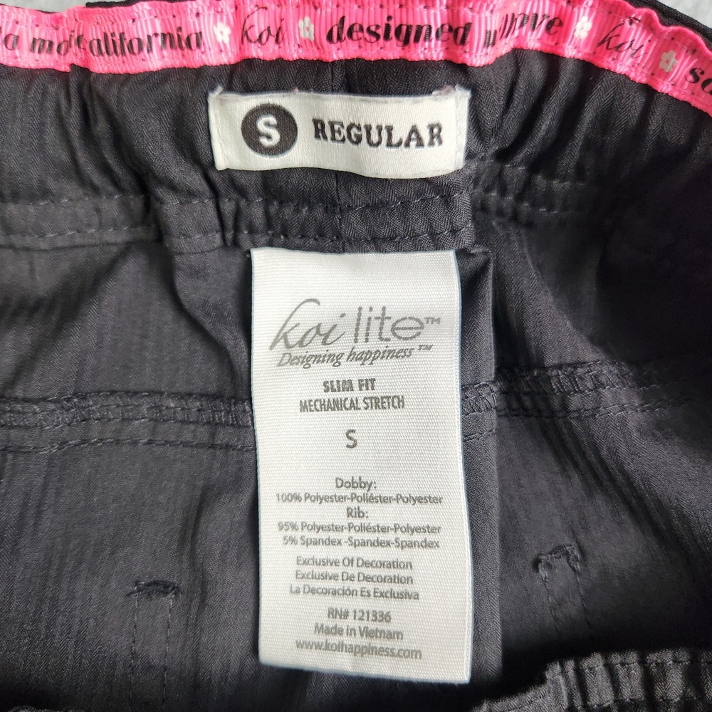 Black Women's Utility Scrub Pants with Pink Waistband - Picture 2 of 8
